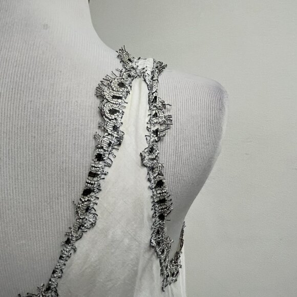 Oleg Cassini intimates white fine cotton slip gown M black eyelash lace - Picture 4 of 7